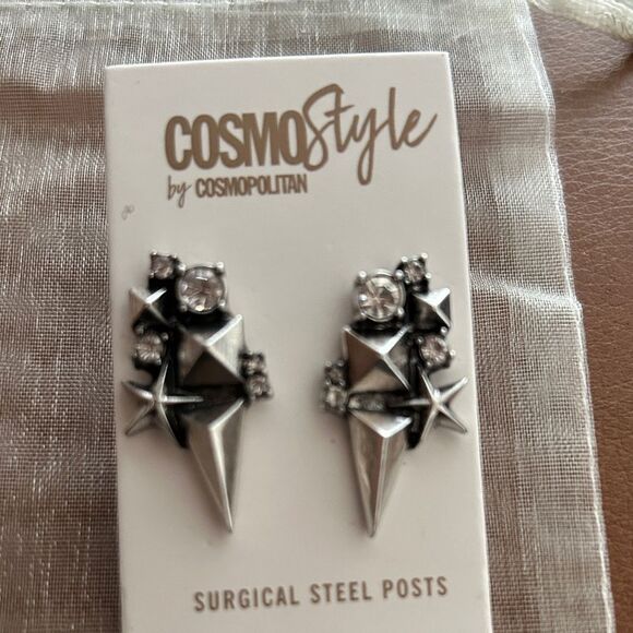 CosmoStyle Silver Geometric spike pierced Earrings - Picture 3 of 3